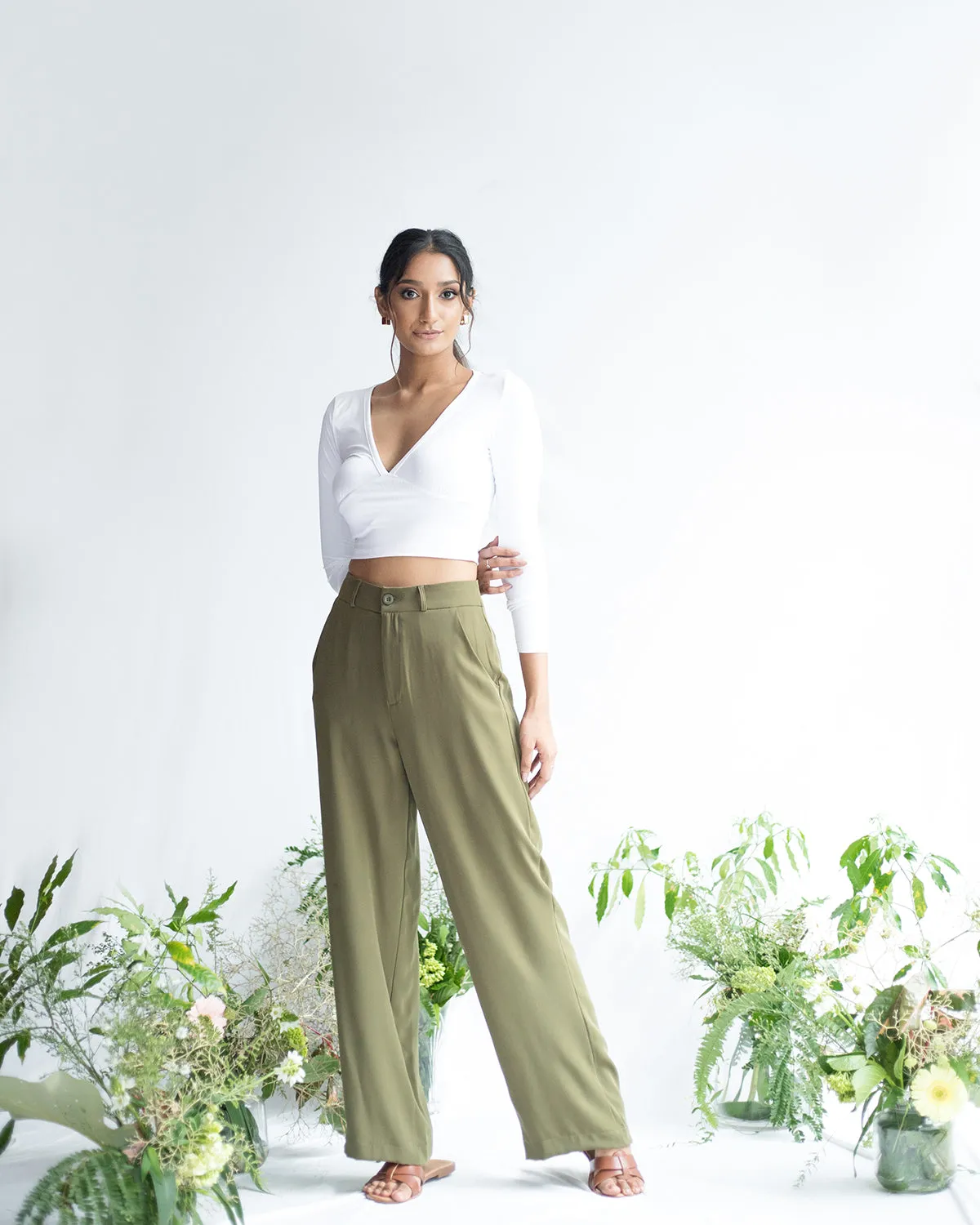 V Neck  Long Sleeve  Crop Top