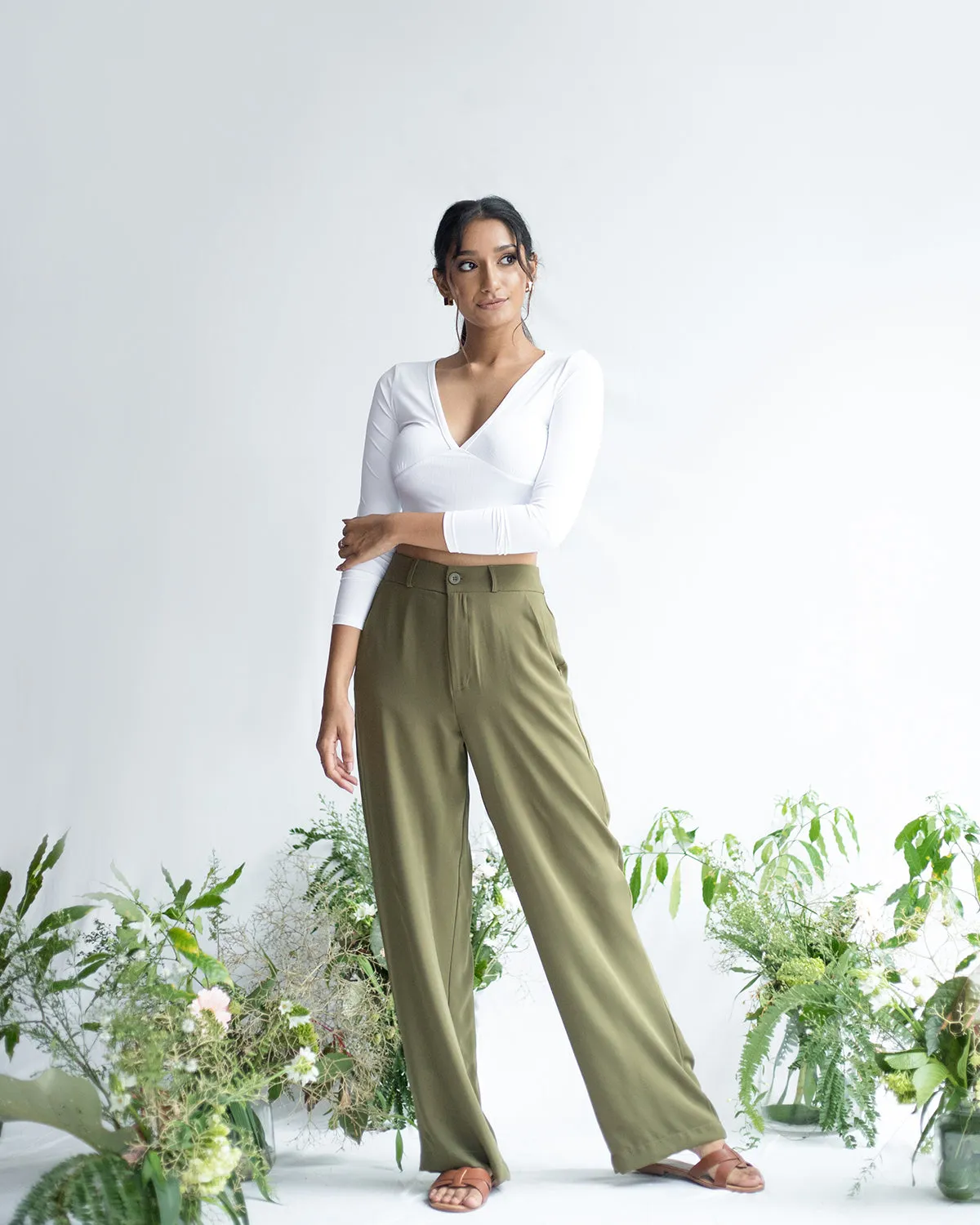 V Neck  Long Sleeve  Crop Top