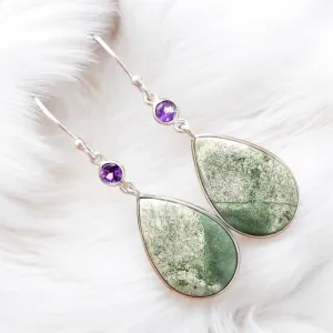 Variscite & Amethyst Solid 925 Sterling Silver Earrings