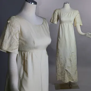 Vintage 60s wedding dress ivory silk w beaded lace retro bridal dress S Small