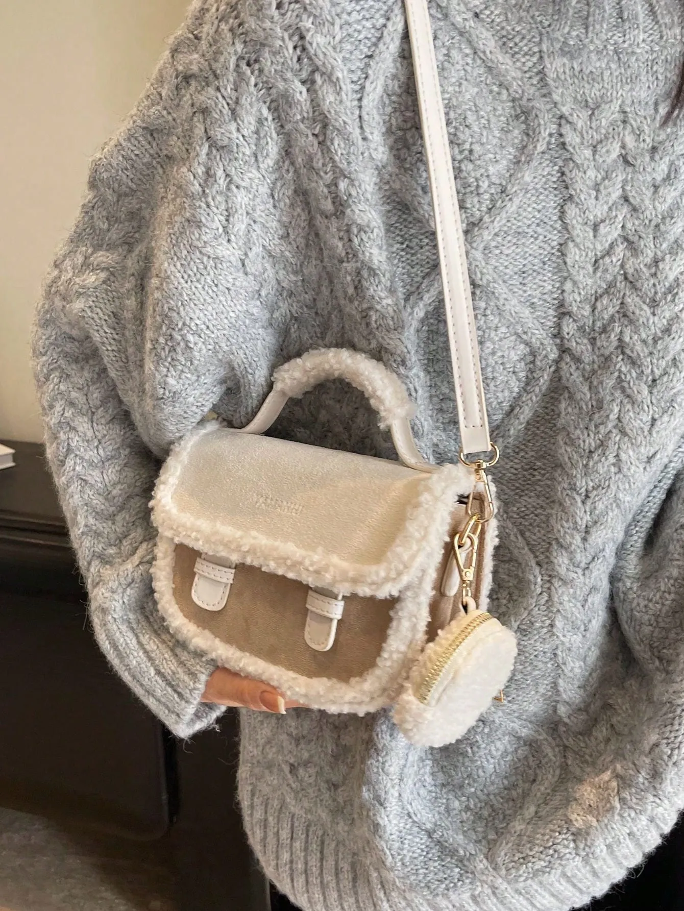 Vintage Furry Mini Square Handbag