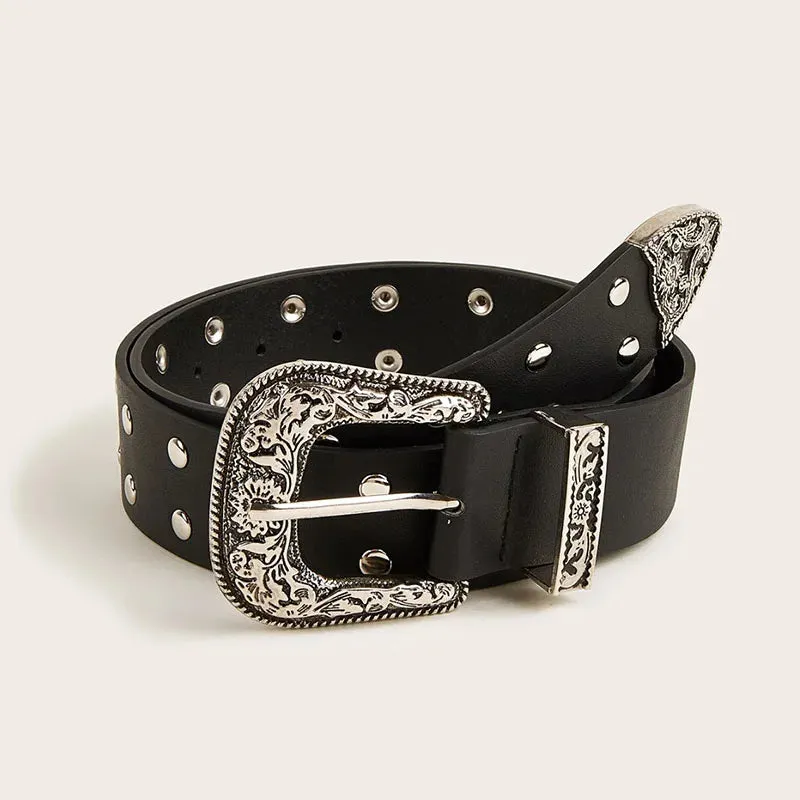 Vintage Rivet Gothic Belt - Punk Y2K Metal Buckle
