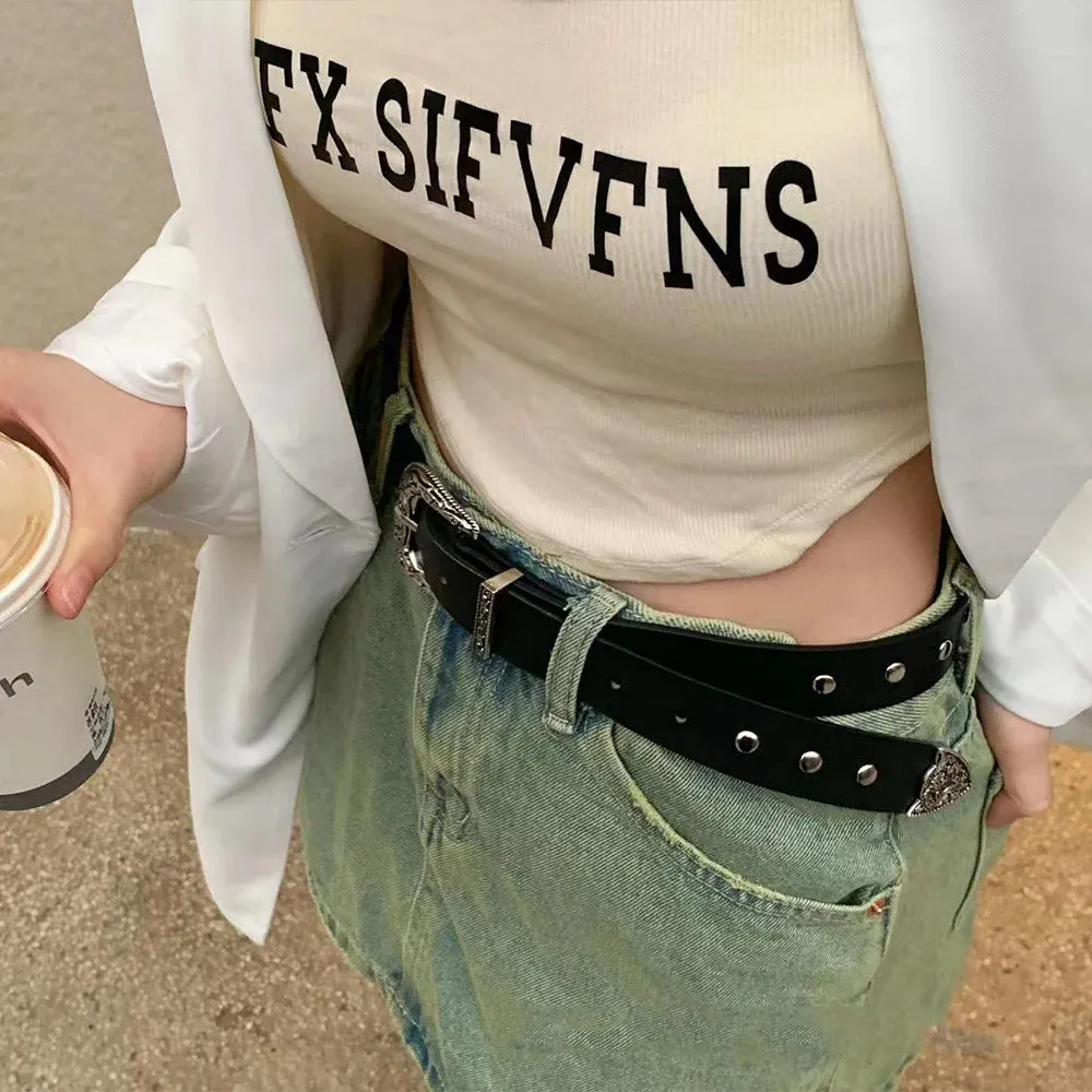 Vintage Rivet Gothic Belt - Punk Y2K Metal Buckle