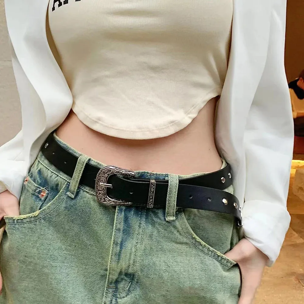 Vintage Rivet Gothic Belt - Punk Y2K Metal Buckle