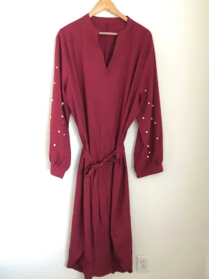 Waist tie pearl beaded dress