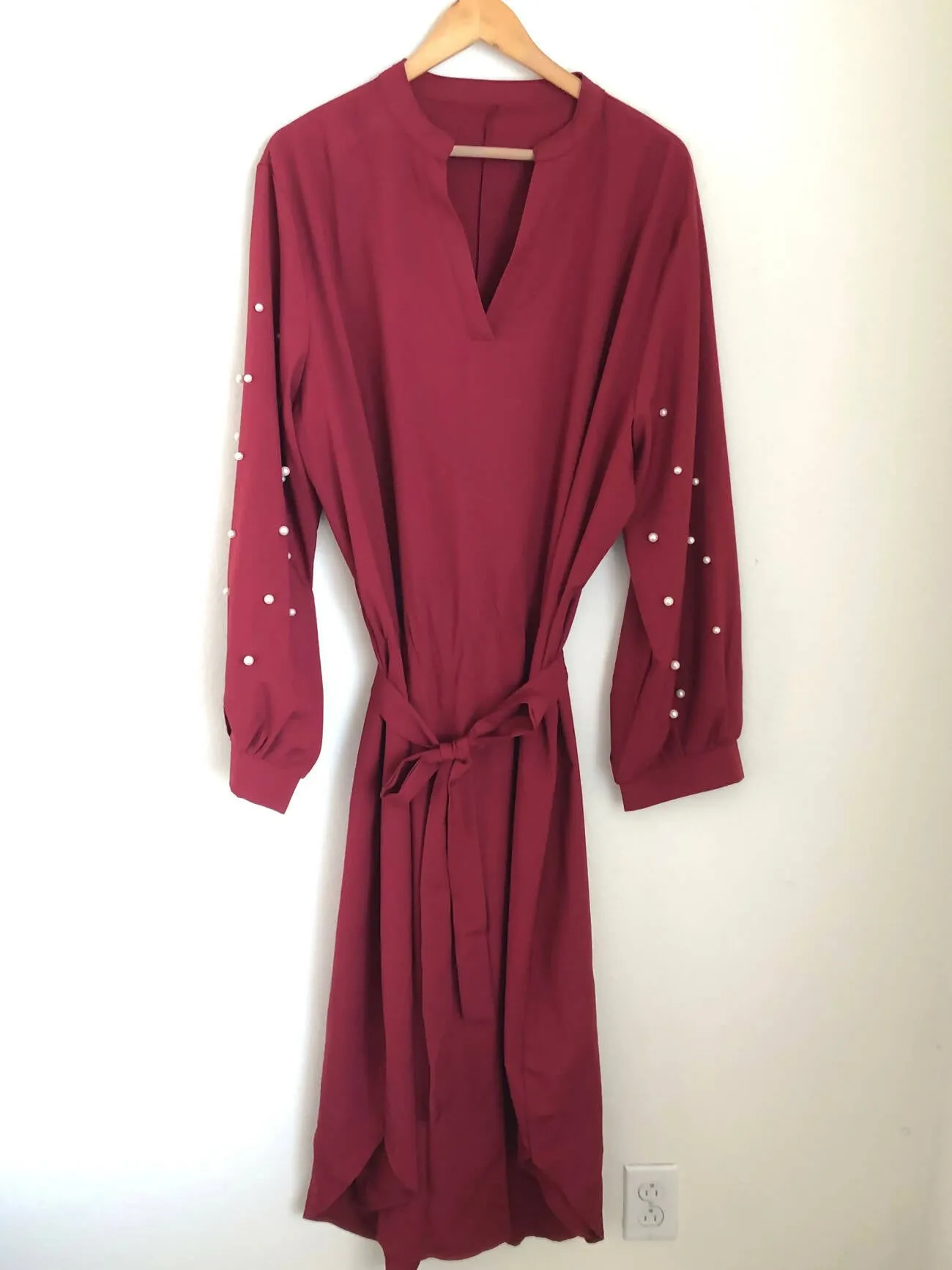 Waist tie pearl beaded dress