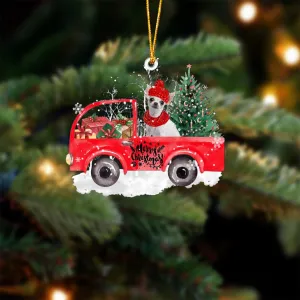 WHITE Chihuahua-Xmas Truck-Two Sided Ornament