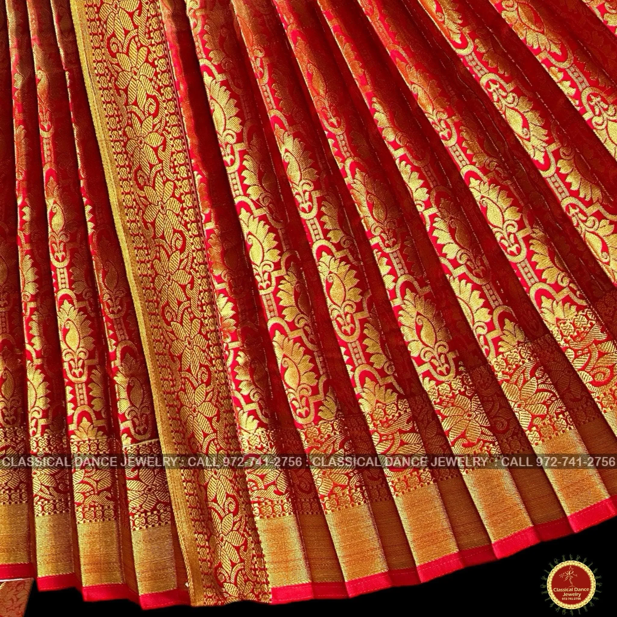WHITE CREAM Ivory RED 38 Inch Pant length Kuchipudi Gold Zari Indian Dance Costume | Art Silk Dharmavaram Kanchi | Classical Dance Jewelry