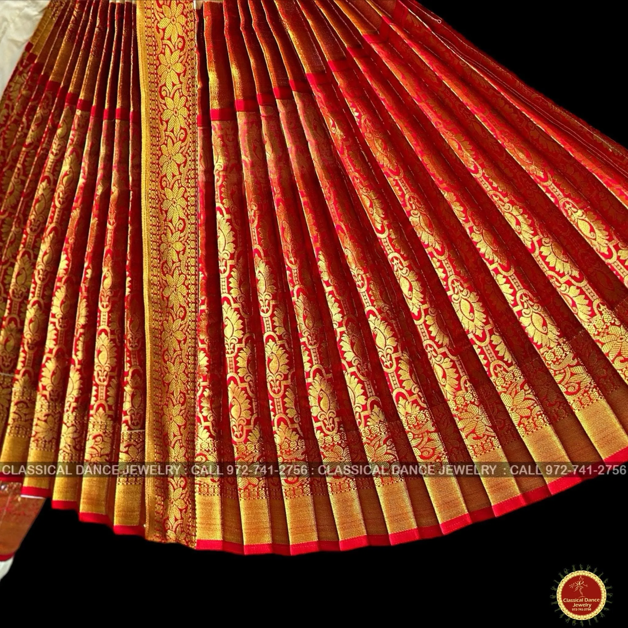 WHITE CREAM Ivory RED 38 Inch Pant length Kuchipudi Gold Zari Indian Dance Costume | Art Silk Dharmavaram Kanchi | Classical Dance Jewelry