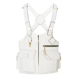 White Tactical Leather Mens Vest