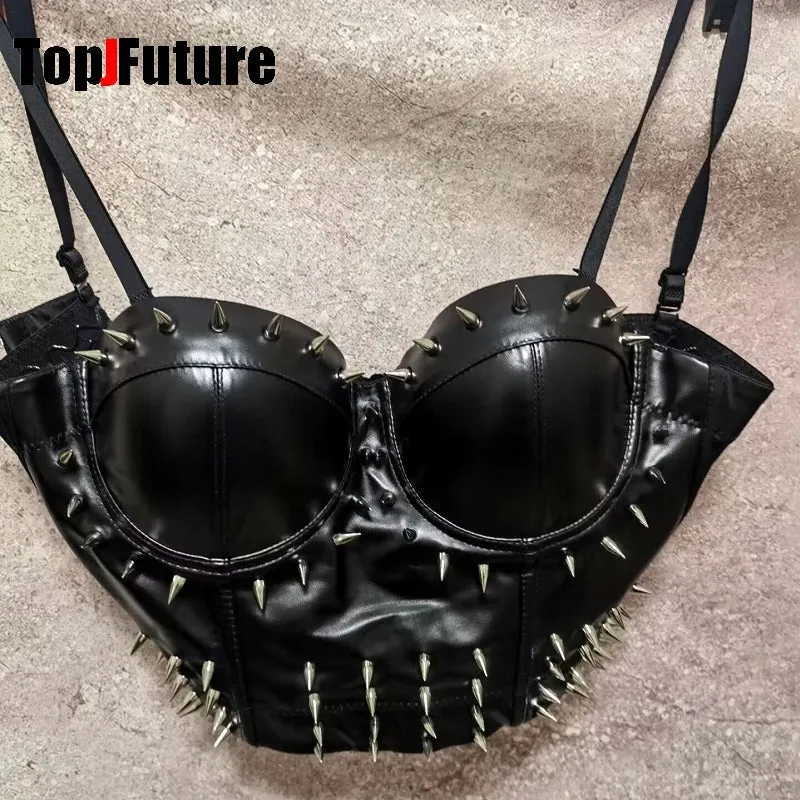 Women Gothic Lolita Punk Harajuku Streetwear Y2K Girl Cross Spike Trim Crop Top Rivet Skeleton Metal Chain Steampunk Tank Corset