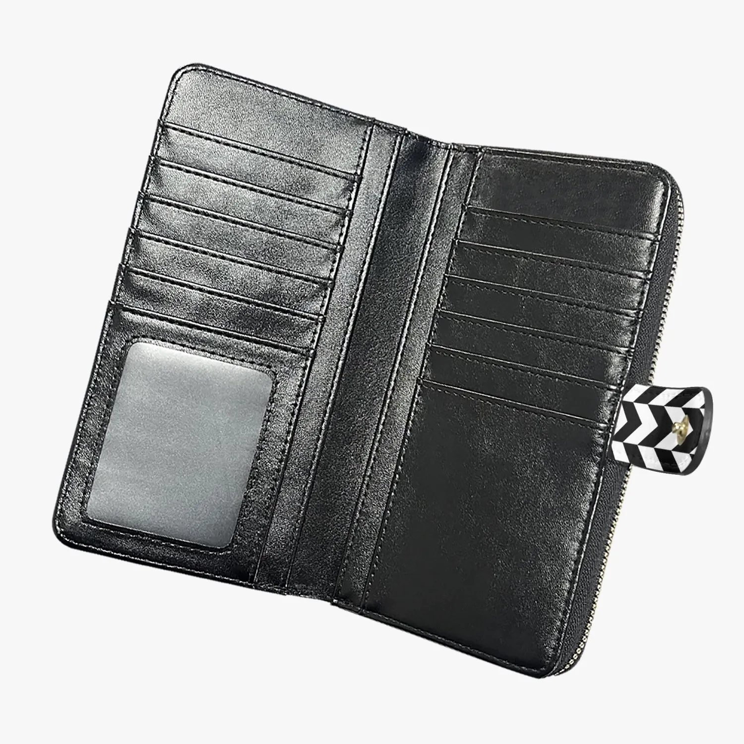 Women's Black and White Houndstooth Pattern Long Flap Wallet