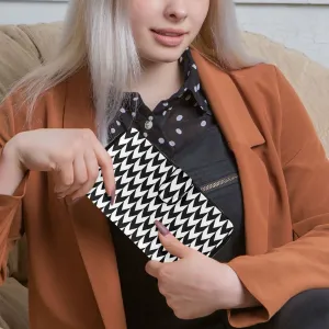 Women's Black and White Houndstooth Pattern Long Flap Wallet