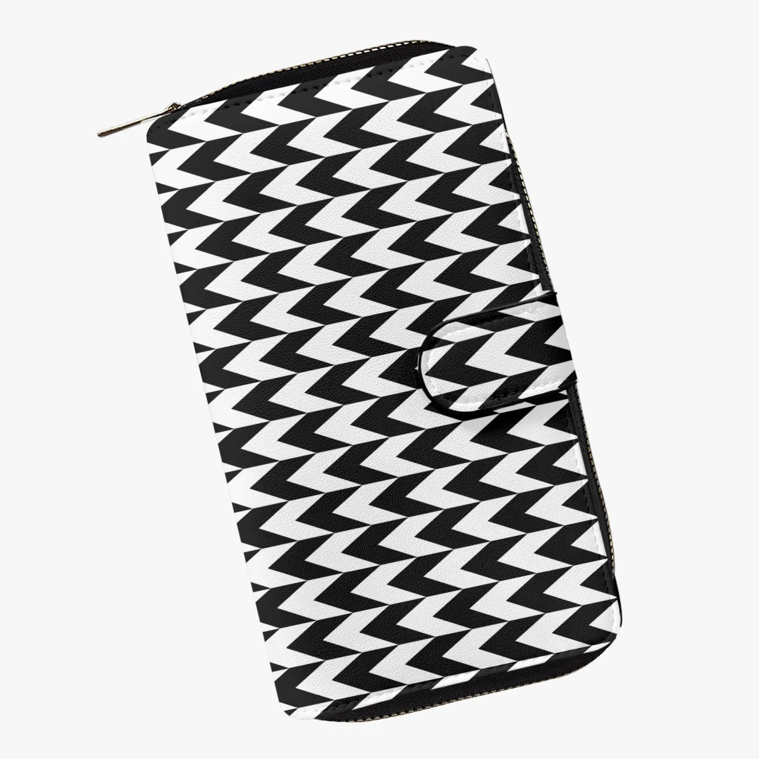 Women's Black and White Houndstooth Pattern Long Flap Wallet