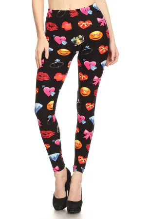 Women's Regular Emoji Heart Lips Pattern Printed Leggings