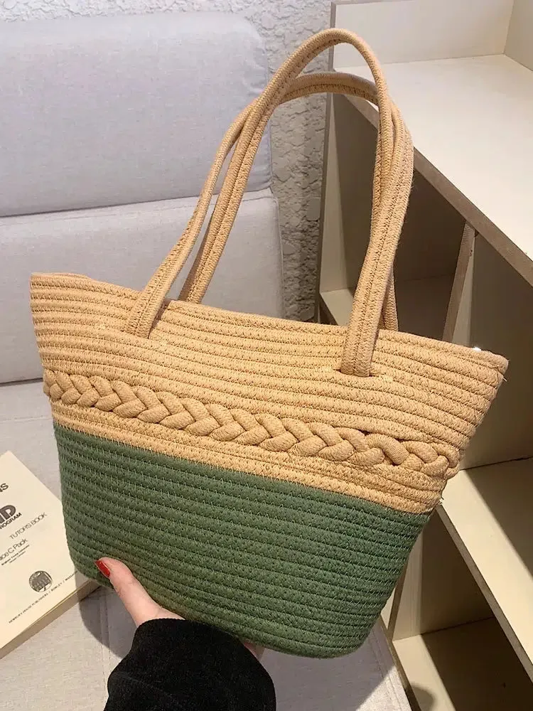 Woven Straw Cotton Tote Bag