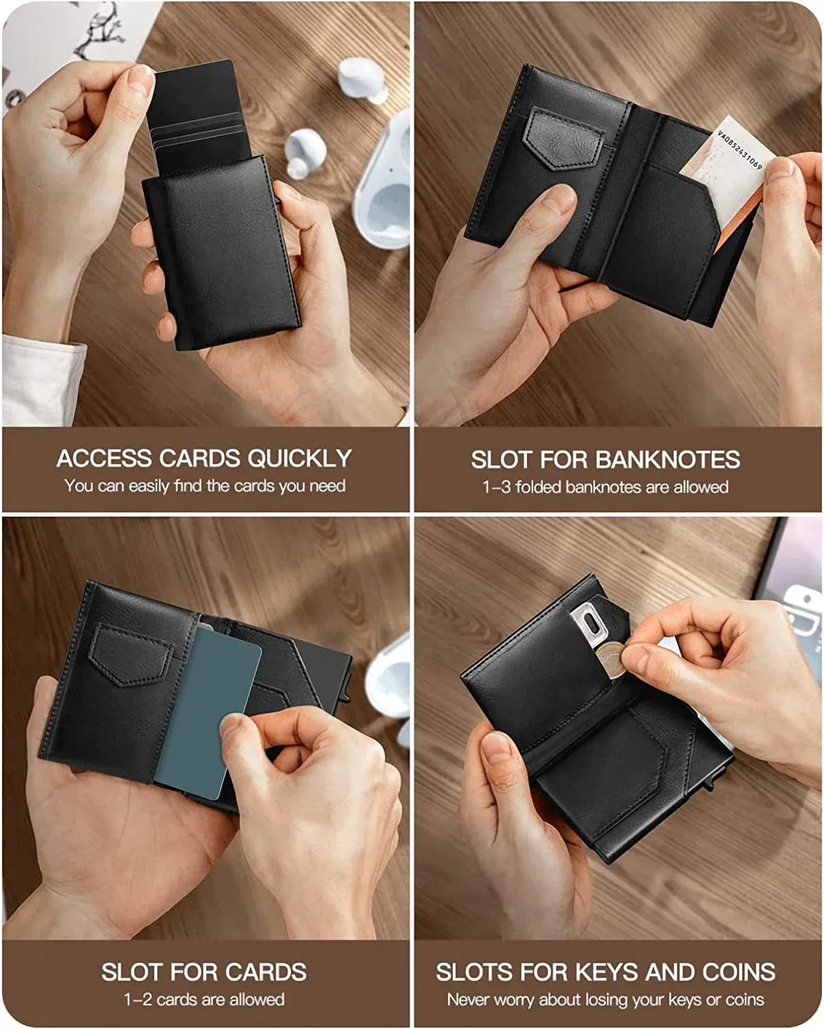 YE TREE Leather Pop-up Smart Wallet with RFID Blocking