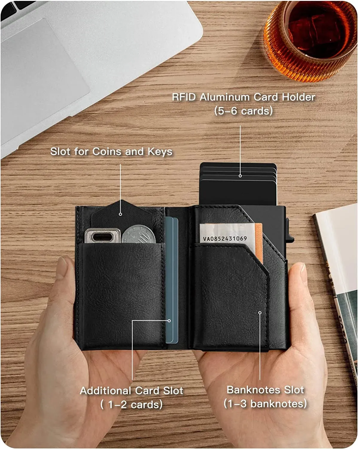YE TREE Leather Pop-up Smart Wallet with RFID Blocking